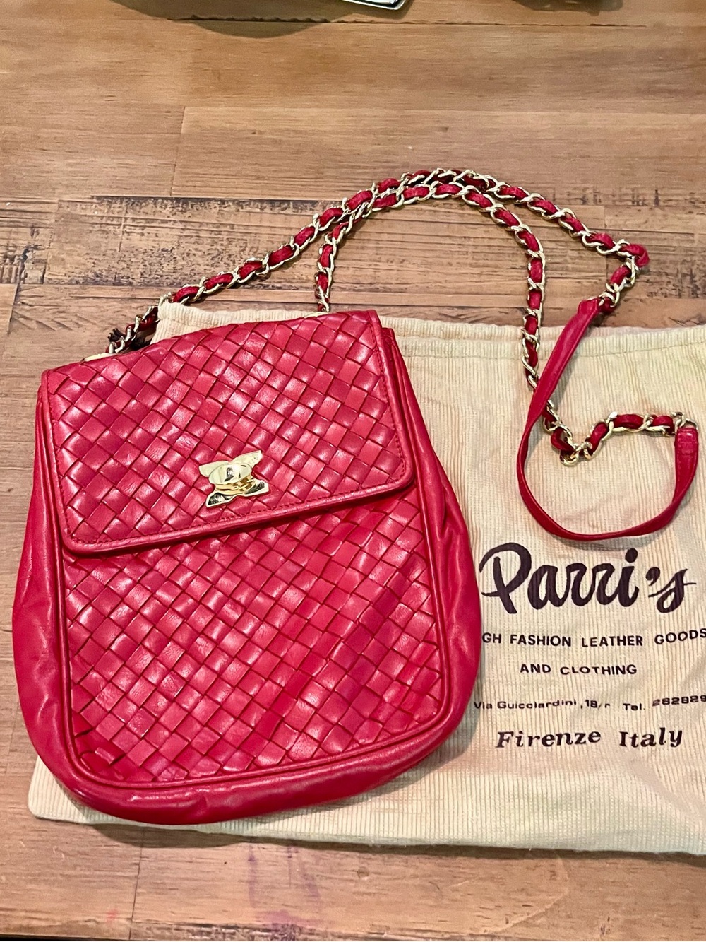 VNT Parri’s Woven Leather Shoulder Bag with Chain Strap